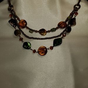 Multi colored 3 strand beaded necklace